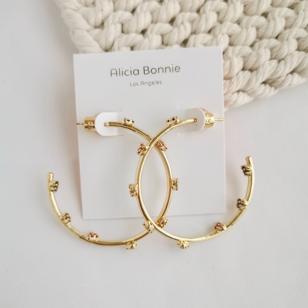 Alicia Bonnie Isabella Hearts Gold Multi Color Zirconia Hoop Earrings